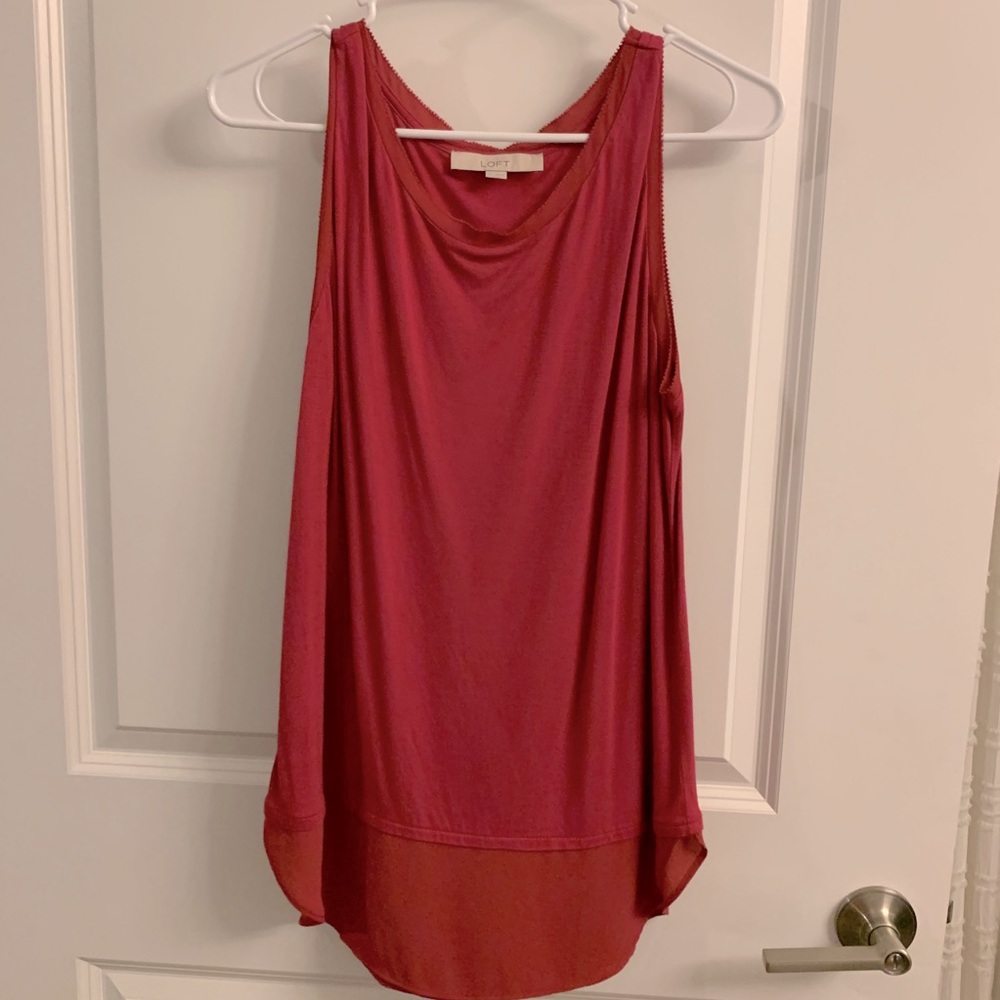 LOFT pinkish red tank with silky hemline detail